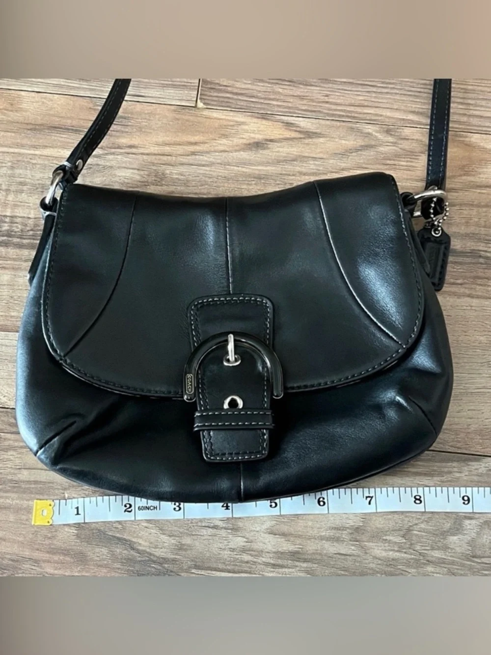 Coach Black Leather Crossbody Bag with Silver SoHo BIG Buckle Y2K